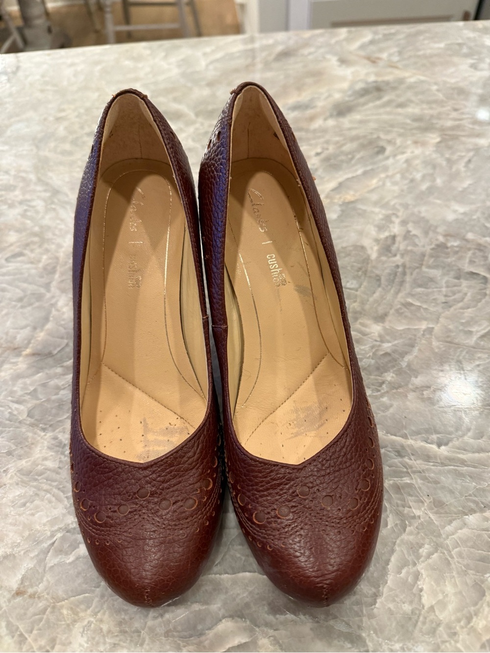 Clarks Women's Burgundy Textured Leather Heels